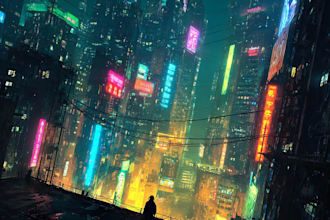 draw a illustration of futuristic cyberpunk city