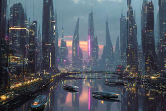 making a cyberpunk city design for you