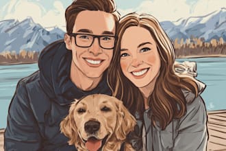 draw cute couple portraits