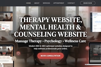 design therapy website mental health counseling or massage website with SEO GEO