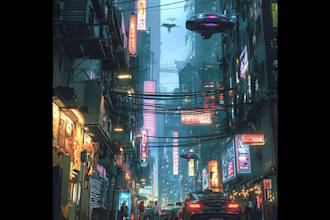 create a cyberpunk futuristic city art