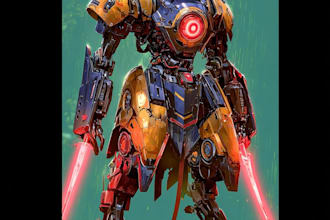 custom futuristic mecha robot character illustration art
