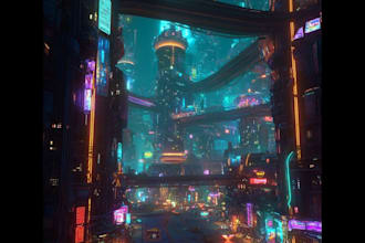 design a futuristic cyberpunk city environment