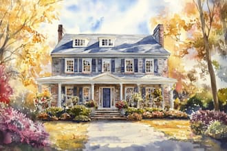 draw house illustration watercolor style