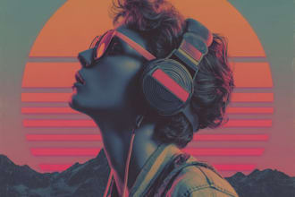 design album cover, 80s retro synthwave art, mixtape cover