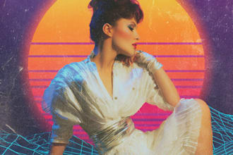 create 80s retro, synthwave cover art
