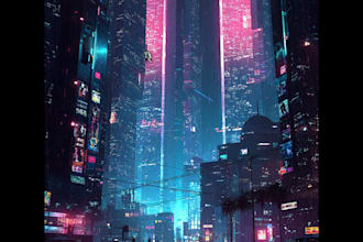 draw illustration of futuristic cyberpunk city