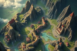 draw fantasy map for your book, rpg, 4k dnd with inkarnate map illustration map