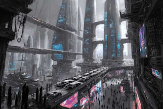 illustrate a cyberpunk futuristic city