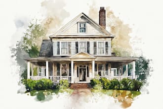 custom digital watercolor house
