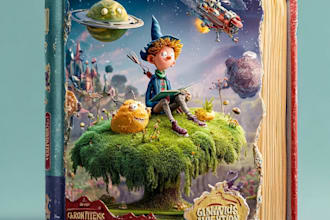 create a unique cartoon book cover for kids and story book