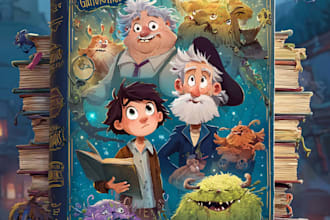 design a vibrant cartoon book cover for kids and storybooks