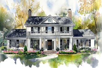 house in watercolor painting style
