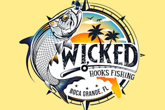 do fishing illustrations for merch, apparel, and logo