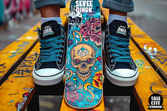 design illustration skateboard deck and free 1 tshrt design