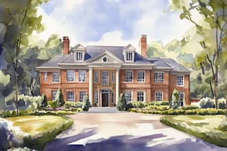house in watercolor painting style