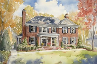 design watercolor house portrait or city space illustration