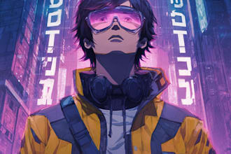design cyberpunk illustration anime for poster music cover