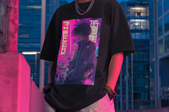 create 90s retro japanese or anime streetwear style for t shirt