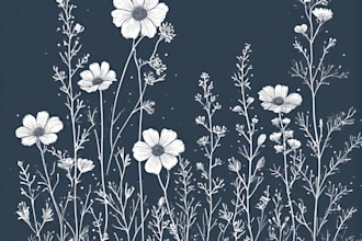 draw line art vector illustration of plants and flowers