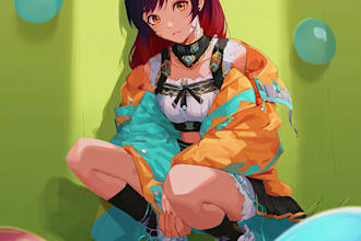 design anime fan art couple romantic emotional illustration