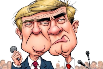 do custom political cartoon caricature for commentary illustration