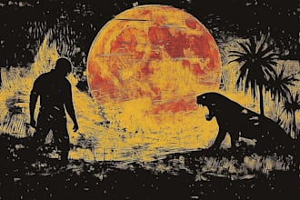 make dark art, concepts, linocut or woodcut illustrations