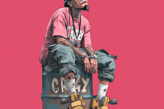 crazy album cartoon character cover, hiphop, pop punk, rock
