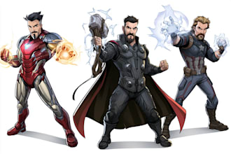 illustrate a superhero comic and marvel character