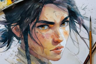 make custom whimsical watercolor portrait