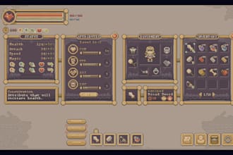 design stylized 2d game UI UX, hud, gui and mobile game interface