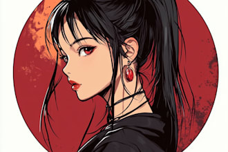 illustration for anime tattoo in color