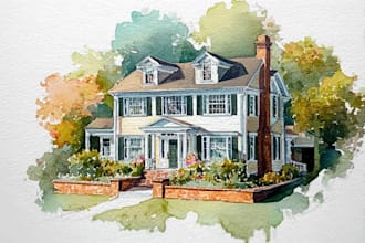do a watercolor house portrait of your home excellent