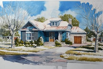 create a house and building photo into watercolor art