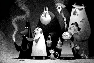 draw unique black and white illustration