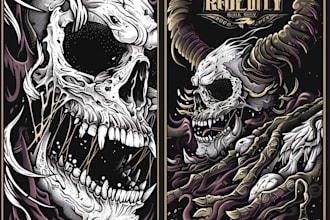 draw detailed dark, horror, metal, creepy art illustration