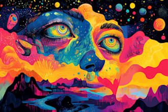 do flashy color illustration and trippy psychedelic art