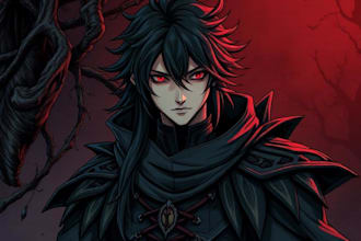 draw your character in a dark fantasy, horror or manga style