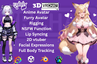 do custom anime vrchat avatar, anime nsfw avatar, furry avatar, 3d furry model