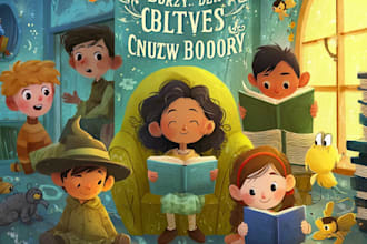 design a magical childrens book cover illustration