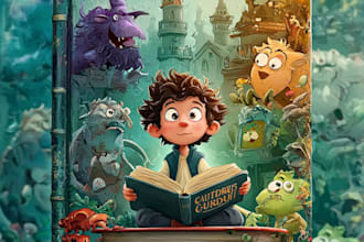 design a custom cartoon book cover for childrens stories