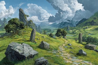 illustrate environments landscapes board game concept