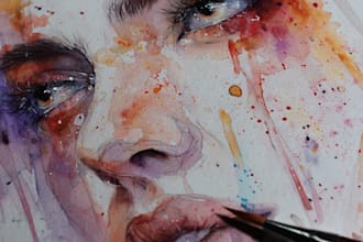 draw watercolor family portrait painting from combine photo