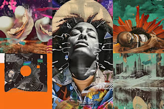 create collage retro album cover art design