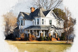 create a custom watercolor home, house illustration photo