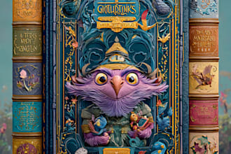 design a unique cartoon book cover for childrens books