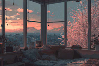 create an cozy lofi aesthetic room or window view