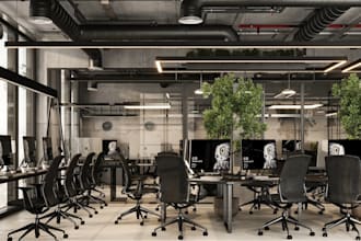 renovate office interior rendering, workspace visual,coworking area,lobby design