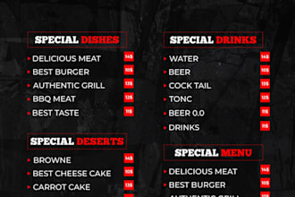design professional restaurant menu, food flyer, and banner