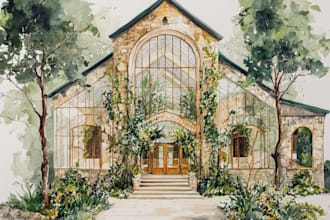 do custom watercolor wedding venue house portrait or landscape